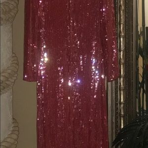 100% Silk Red Sequined Evening Gown